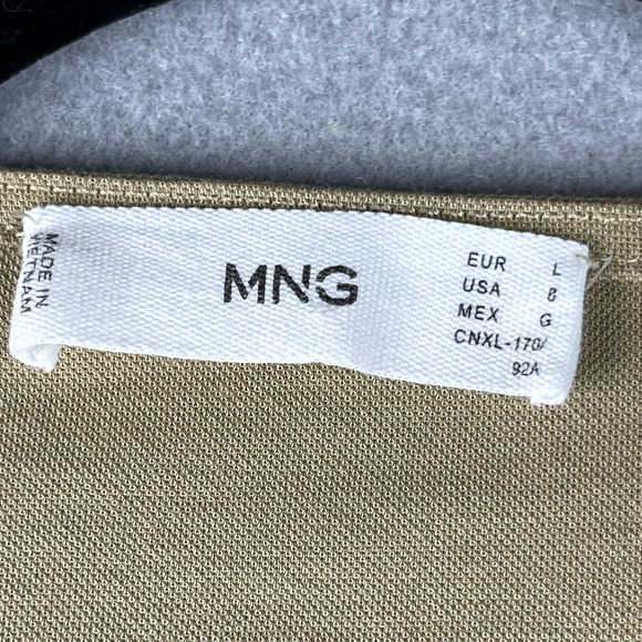 Mango Smock Mini Dress Women Large Tan V Neck Boho Relaxed Peasant Cottagagecore - Picture 7 of 14